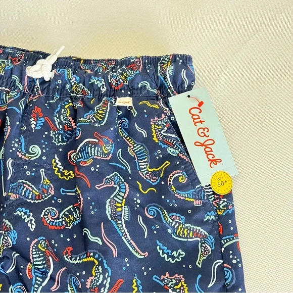 Swim Shorts Sea Horses Boys M (8/10) Shapes Printed Cat & Jack Navy Blue - Picture 4 of 5